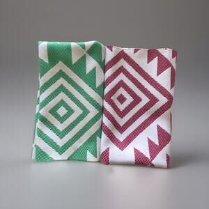 2 Kravet Brocade Jacquard Fabric Red Green White Sample Southwest Motif 28 x 25